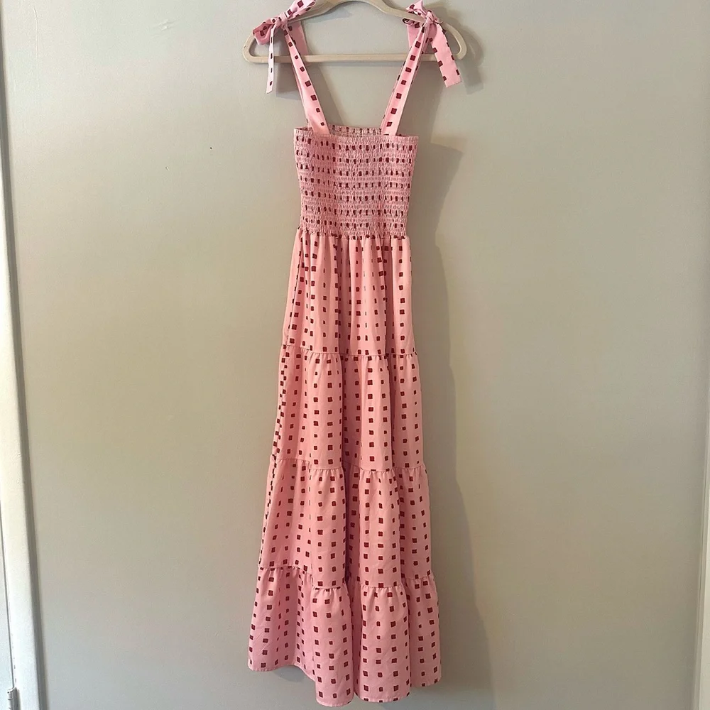 Pink Smocked Tie Strap Maxi Dress – Tiered Cottagecore Summer Dress - Picture 2 of 5